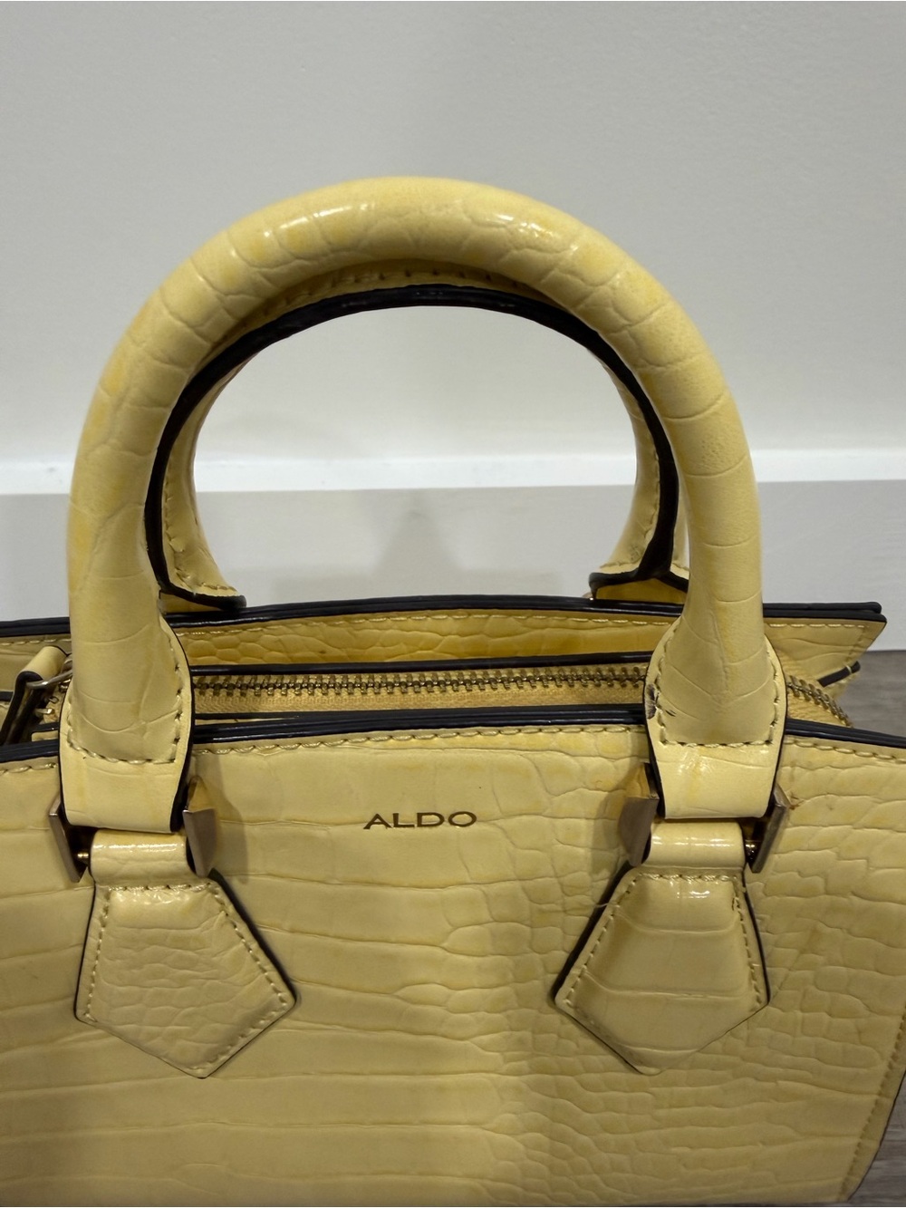 ALDO Yellow Croc-Embossed Satchel with Contrast Trim - Picture 4 of 7